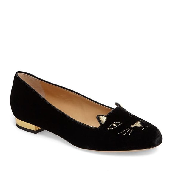 Charlotte Olympia Shoes - Charlotte Olympia Velvet Kitty Slip-On Ballet Flat